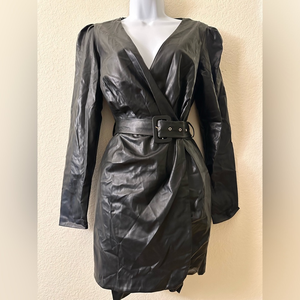 ASOS Black Faux Leather Wrap Dress